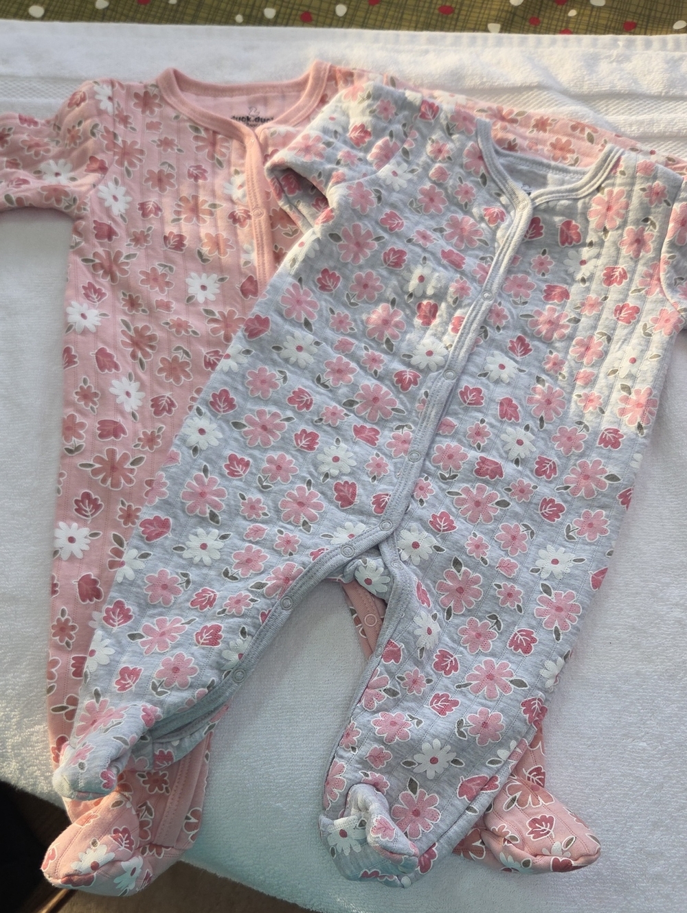 2 - Baby Floral Footed One-Piece Sleeper/ Pink and Gray Sz 6-9mo